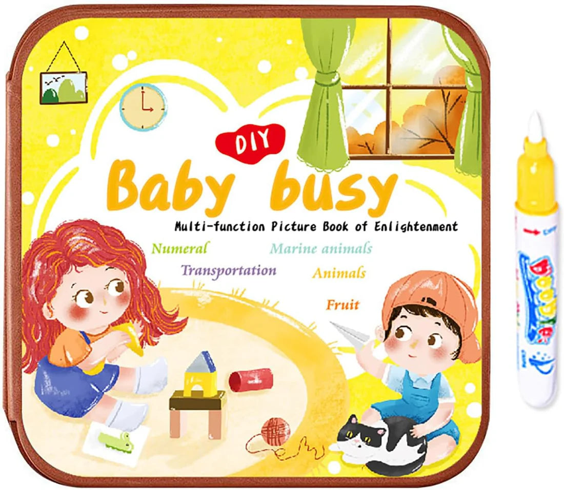 2 In 1 Magic Water Drawing Book & Busy Book For Children With 1 Magic Pen