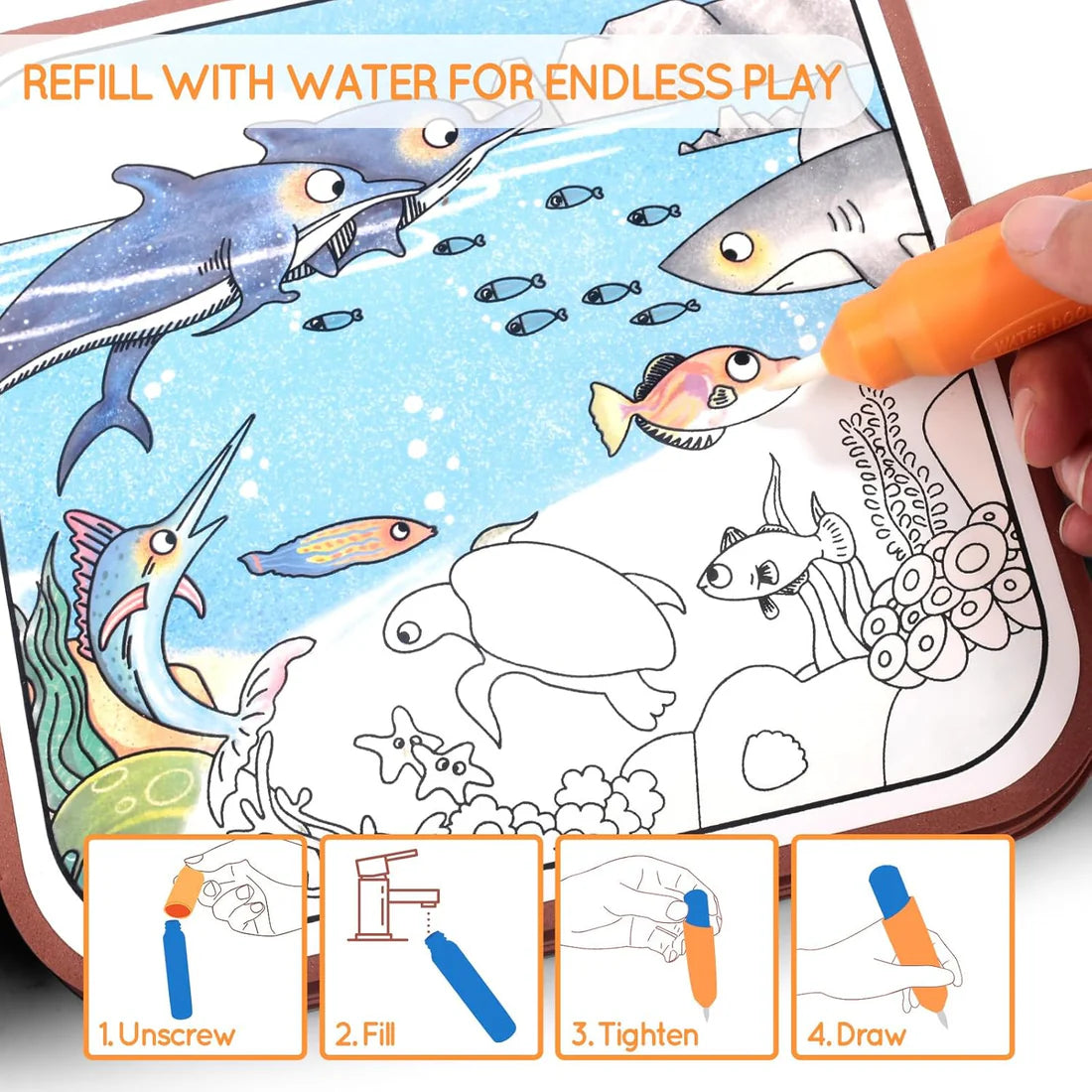 2 In 1 Magic Water Drawing Book & Busy Book For Children With 1 Magic Pen