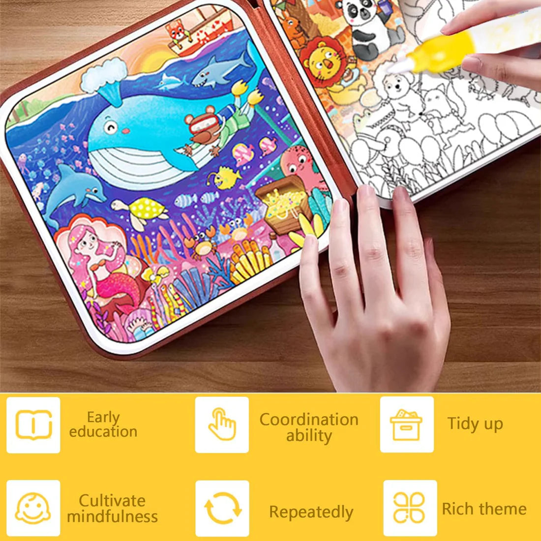 2 In 1 Magic Water Drawing Book & Busy Book For Children With 1 Magic Pen