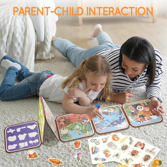 2 In 1 Magic Water Drawing Book & Busy Book For Children With 1 Magic Pen