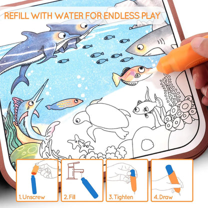 2 In 1 Magic Water Drawing Book & Busy Book For Children With 1 Magic Pen